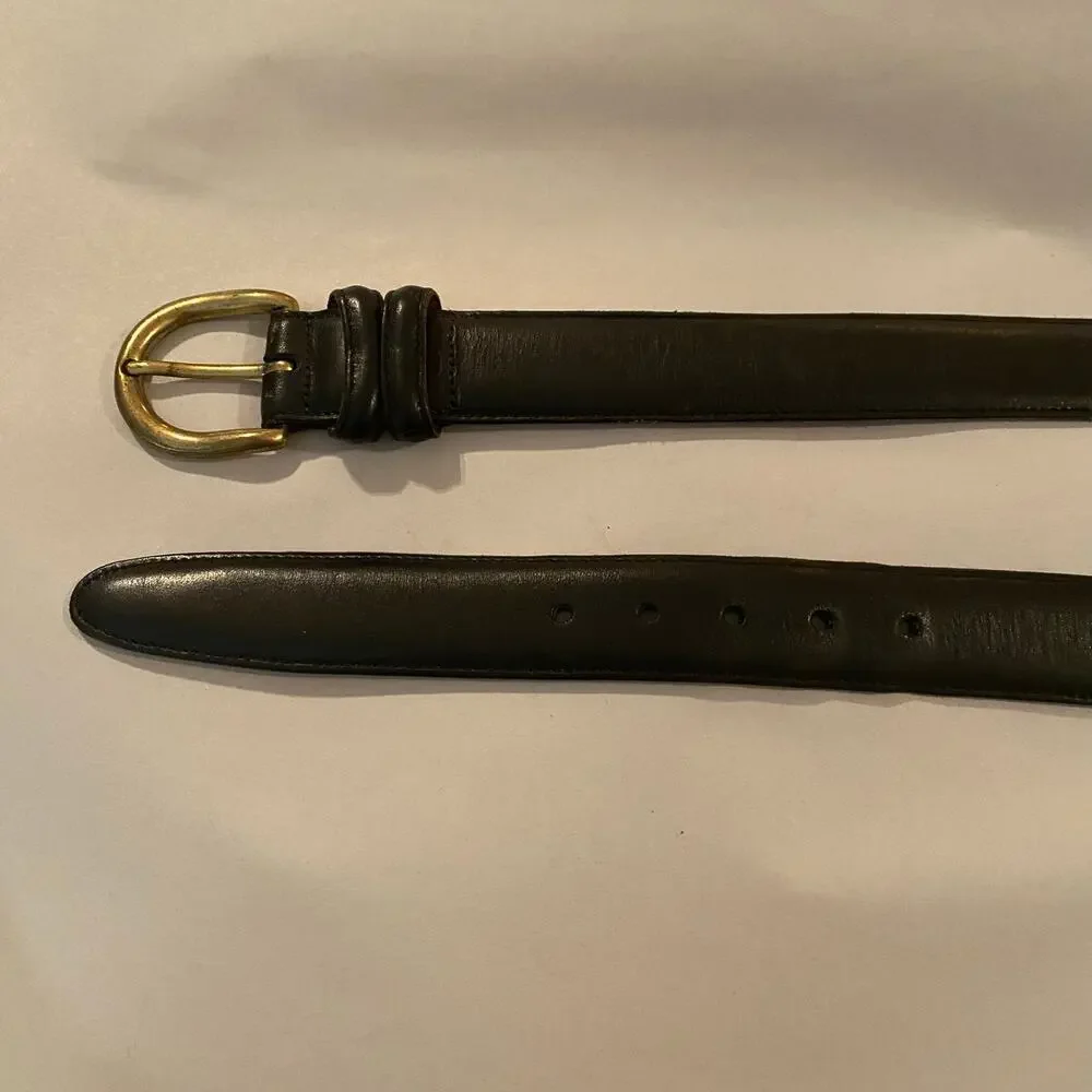 Lands’ End Black Leather Belt 40 Solid Brass Buckle Made in USA